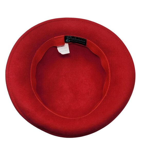 Galliano Sorbatti Red Wool‎ Cloche Hat Italy Black Beaded Bow Flapper Retro